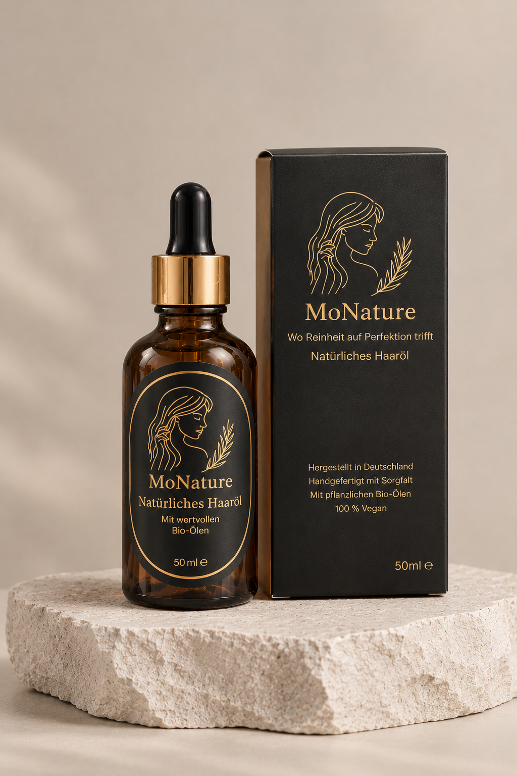 MoNature Natürliches Haaröl 50 ml mit Pipette und Verpackung
